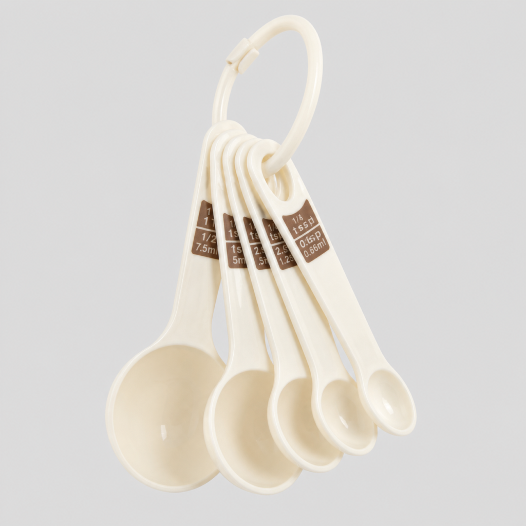 Set de 6 cucharas medidoras de cocina color marfil para medir ingredientes