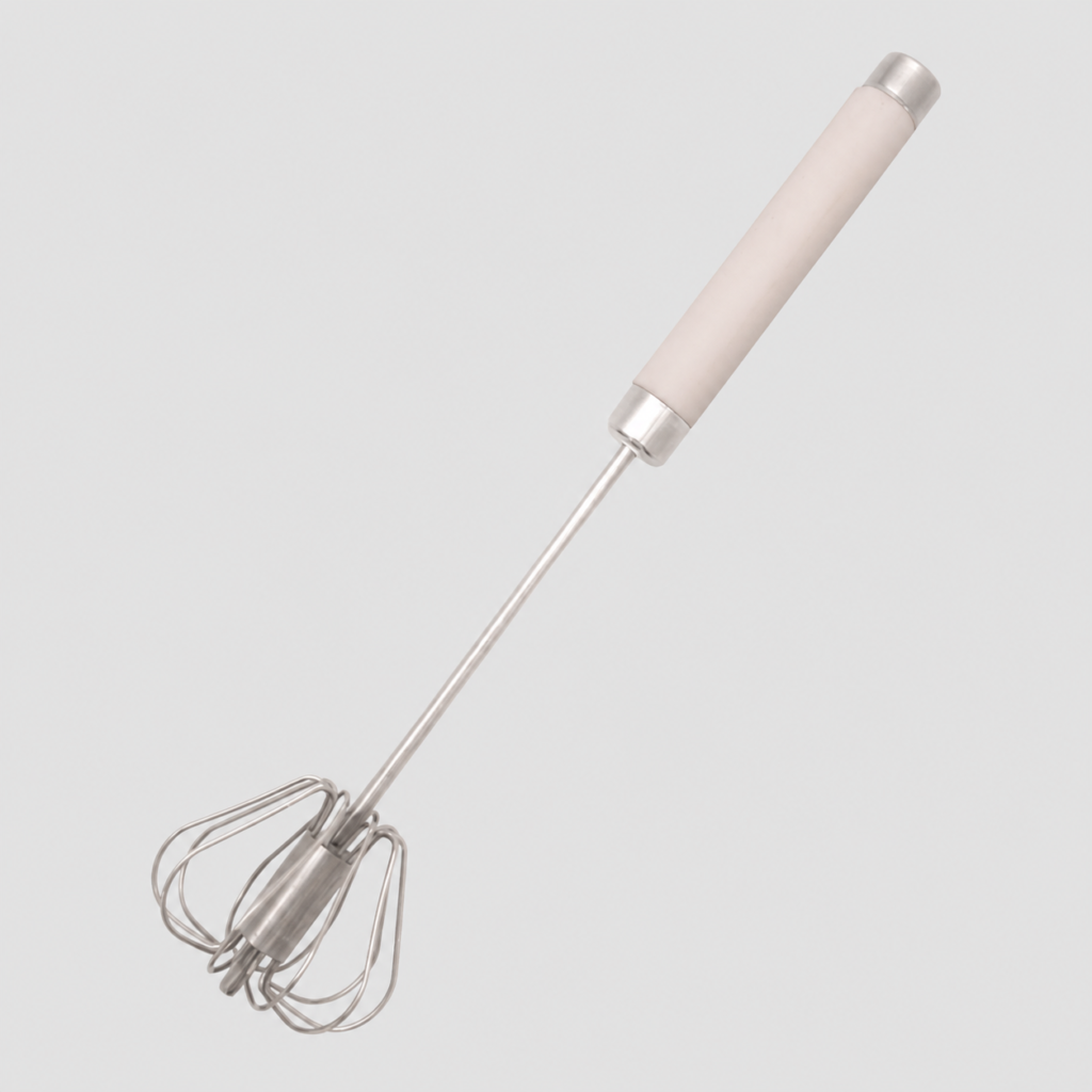 Batidor de huevos manual giratorio con varillas de acero inoxidable, 22 cm