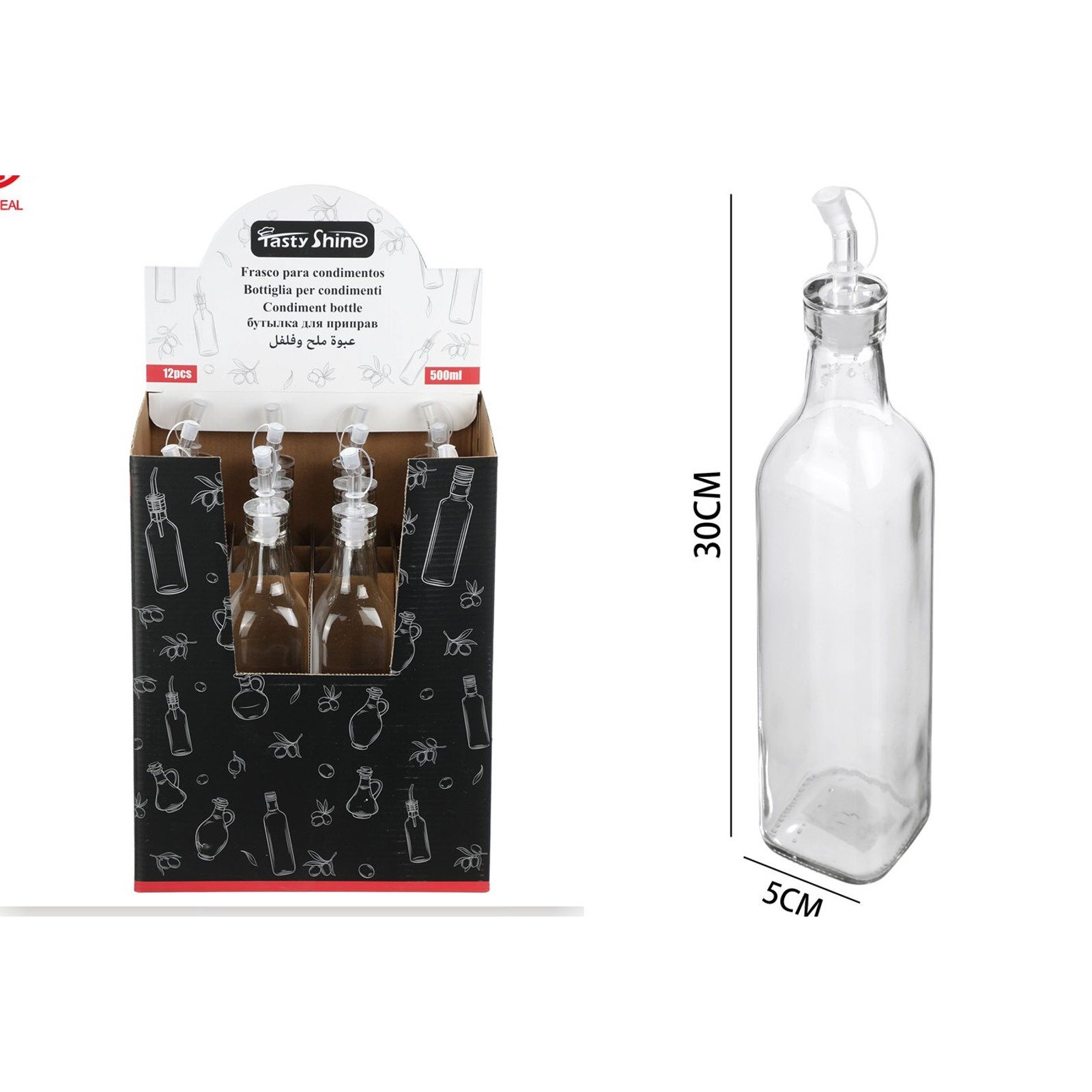 Aceitera Cuadrada de Vidrio con Vertedor, 500 ml - Imagen 3