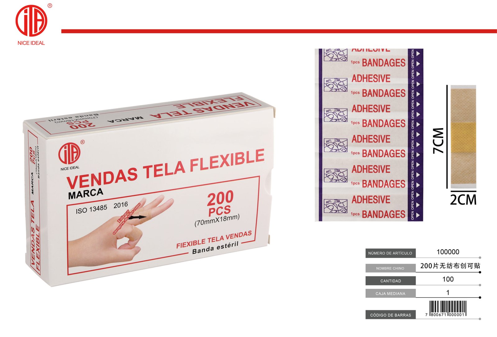 Vendas adhesivas de tela flexible, 200 unidades