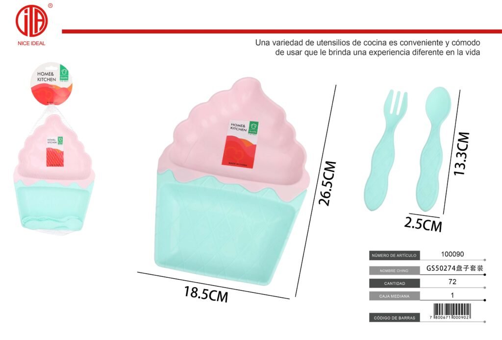 Plato infantil con cubiertos, diseño pastel