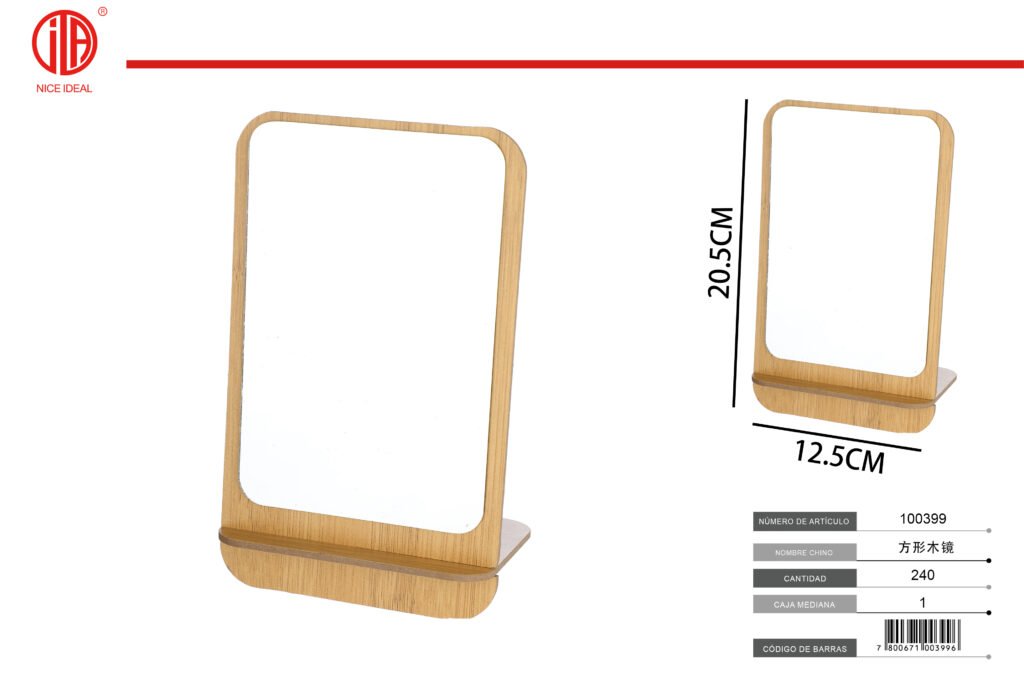 Espejo de mesa con marco de madera, 20,5 x 12,5 cm