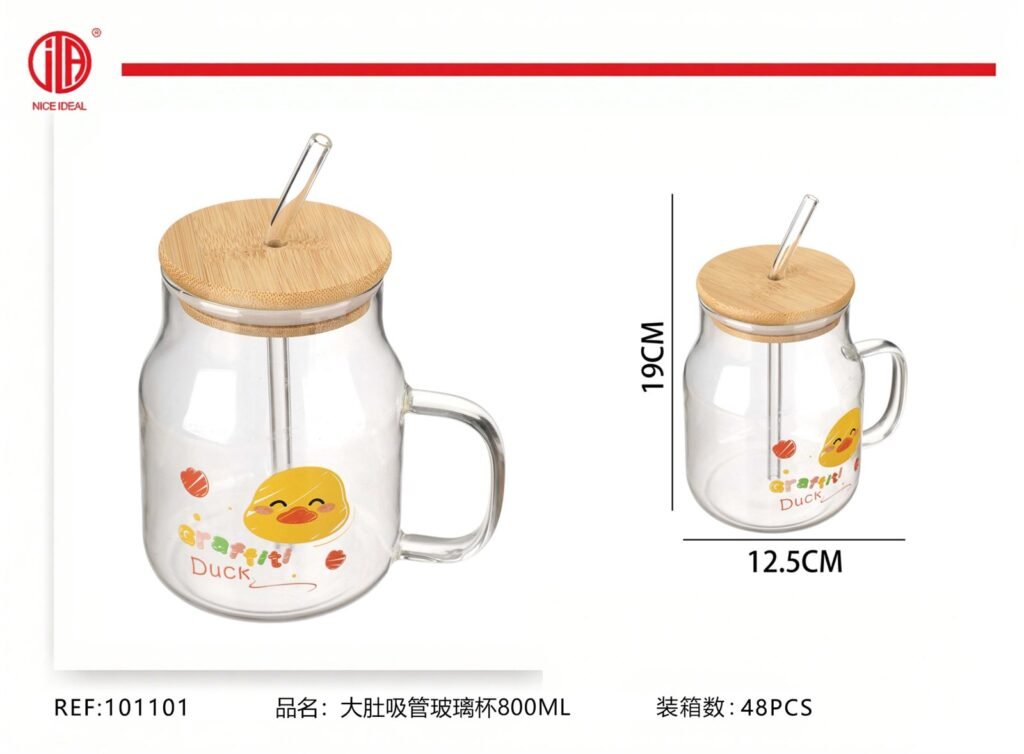 VASO DE VIDRIO CON PAJITA DD-3 800ML