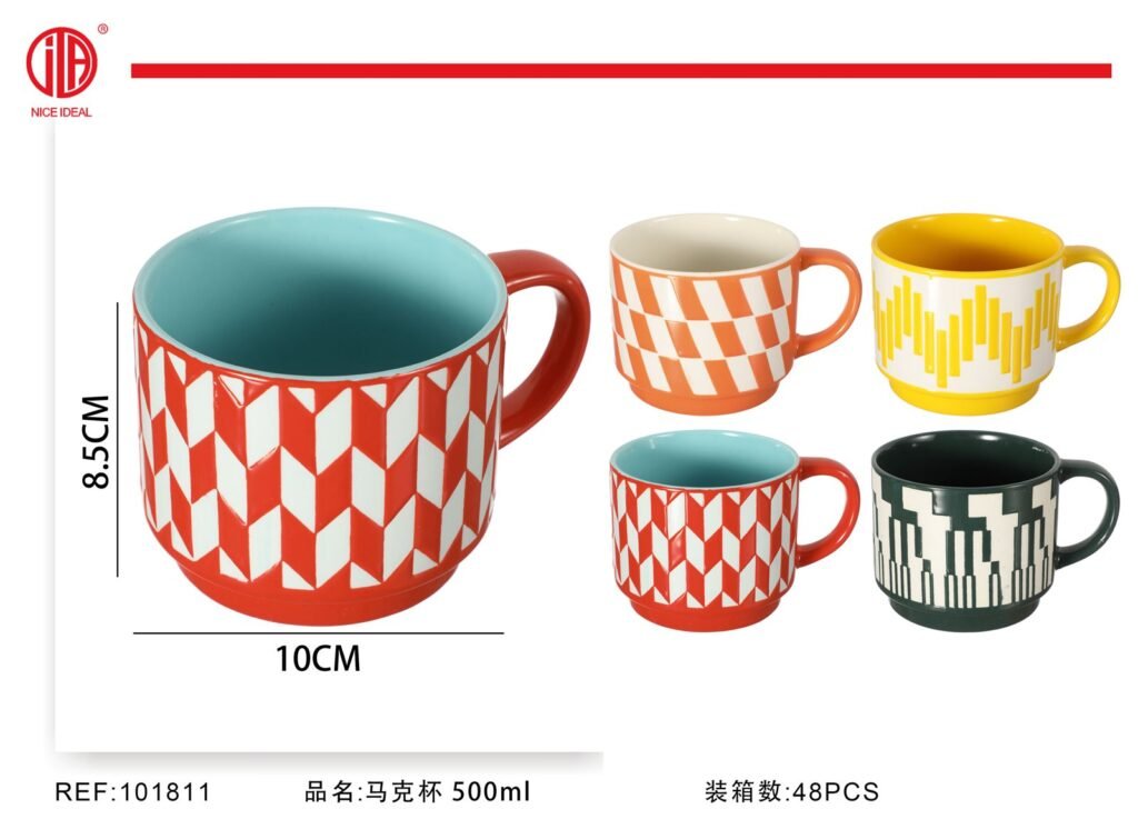 Taza de cerámica con diseño geométrico, 500 ml
