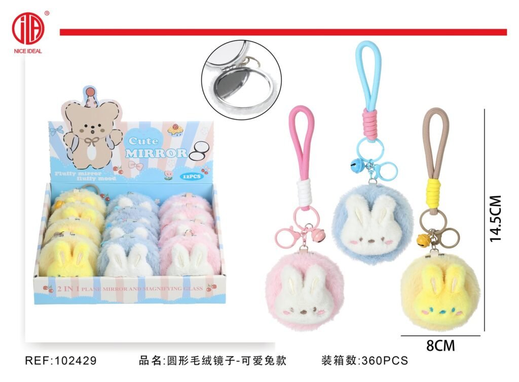 Llavero de peluche con espejo diseno conejo