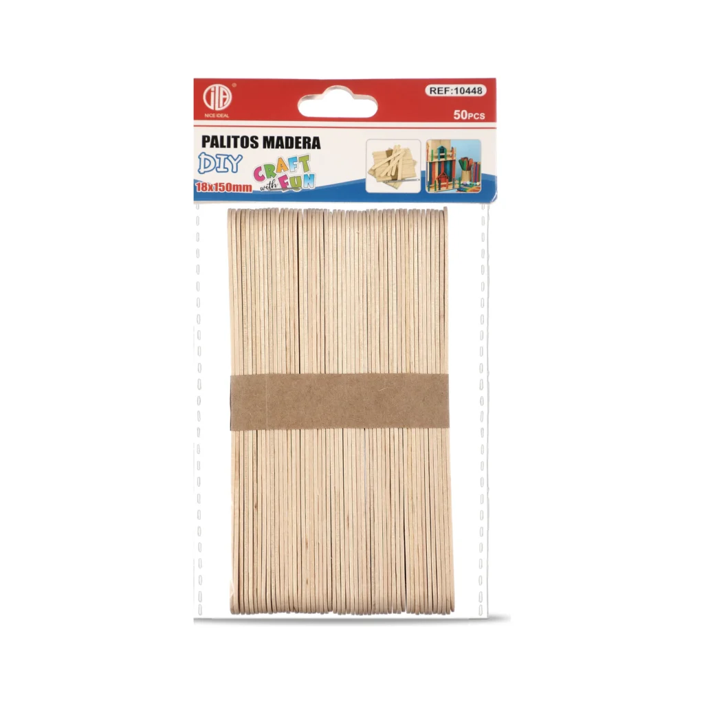 Paquete de 50 palitos de madera natural 18 x 150 mm