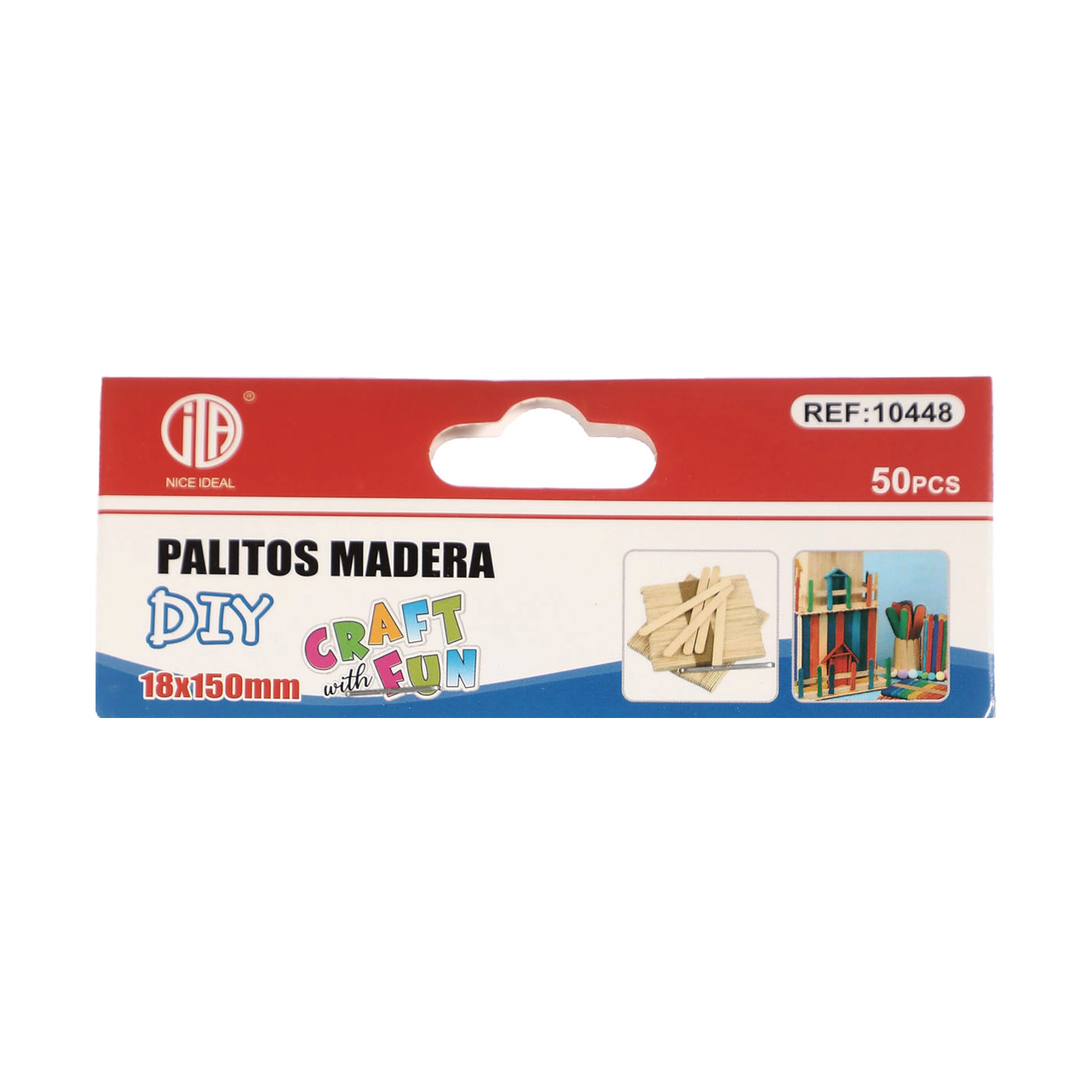 Cabecera del paquete de 50 palitos de madera SKU 10448