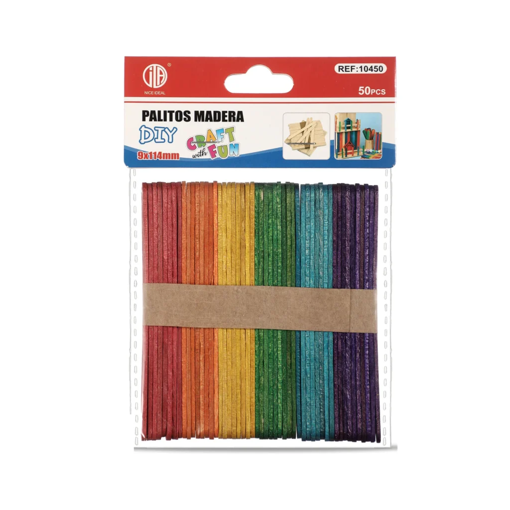 Paquete de 50 palitos de madera de colores 9 x 114 mm