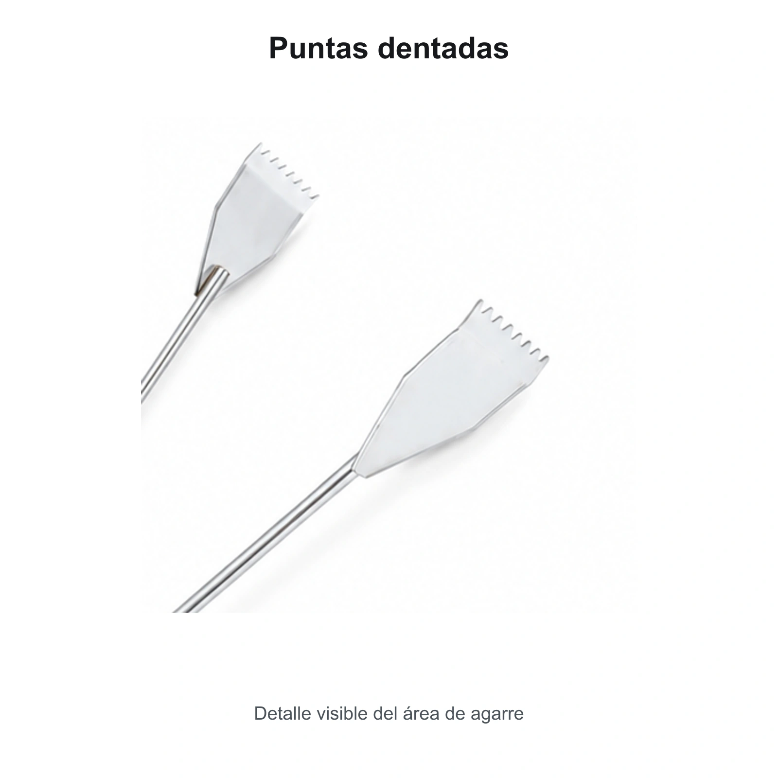 Detalle de las puntas dentadas de la pinza para barbacoa
