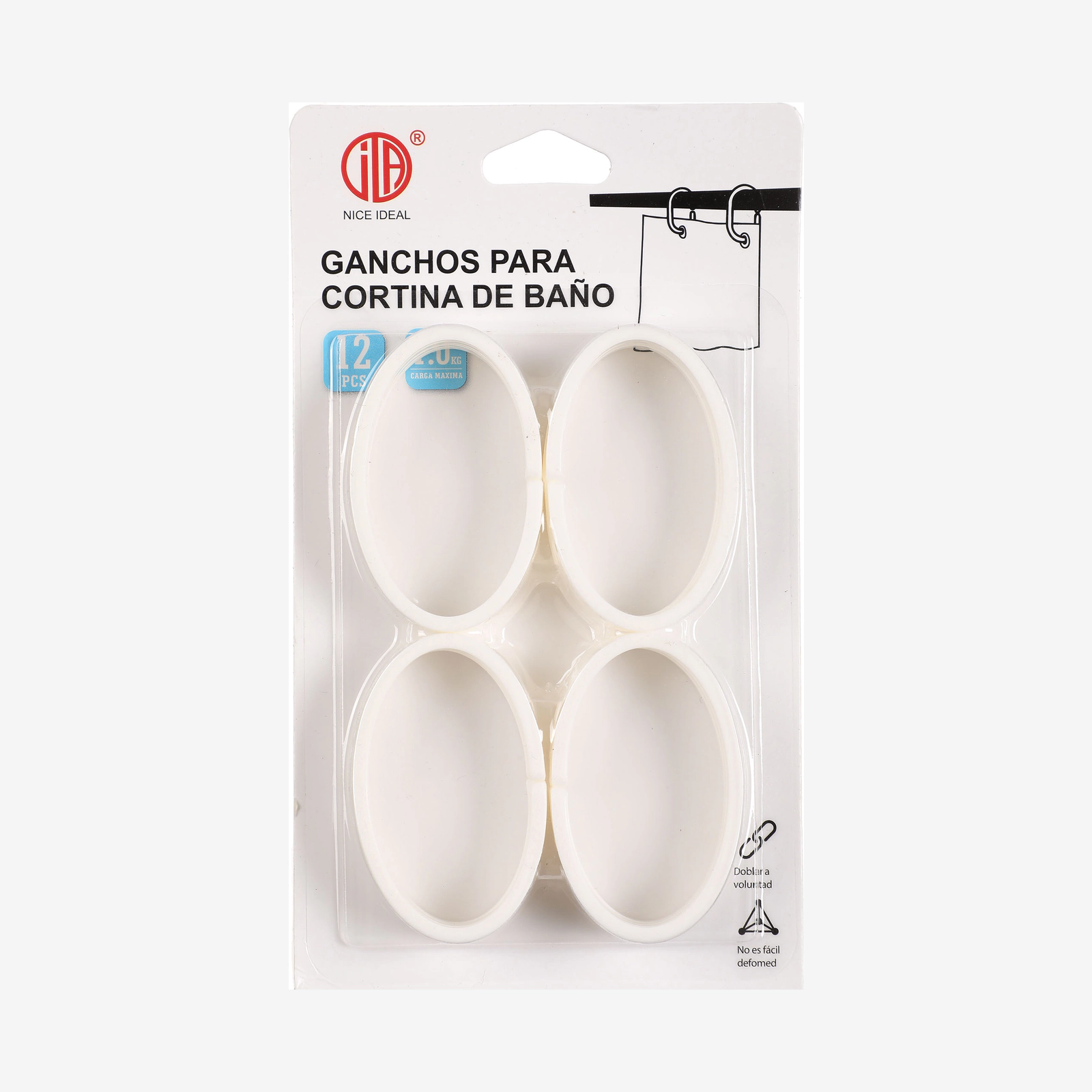 Set de 12 ganchos blancos para cortina de baño SKU 130120