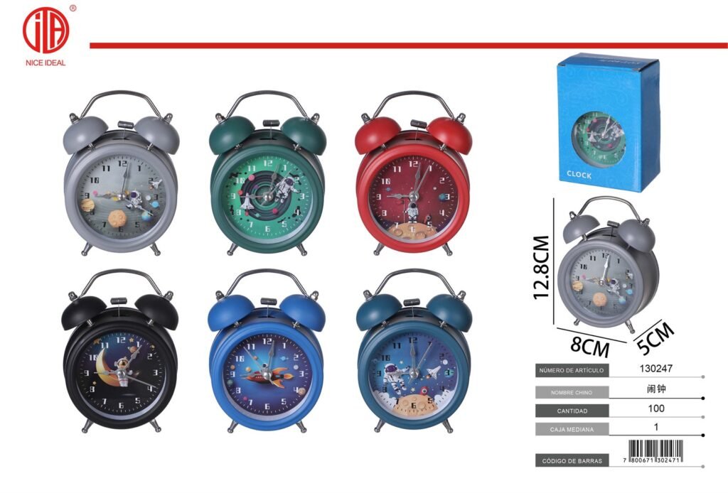 Reloj despertador de doble campana con diseño espacial 12,8 cm