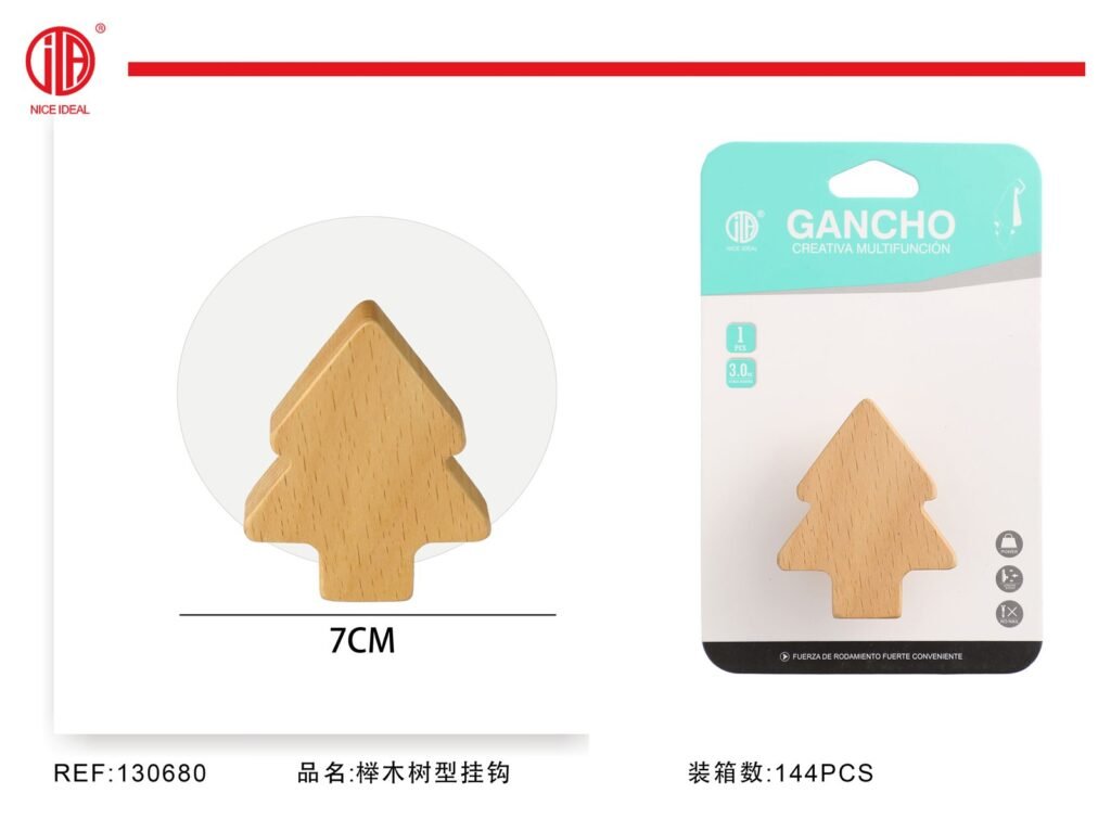 Gancho adhesivo de madera con forma de árbol 7 cm