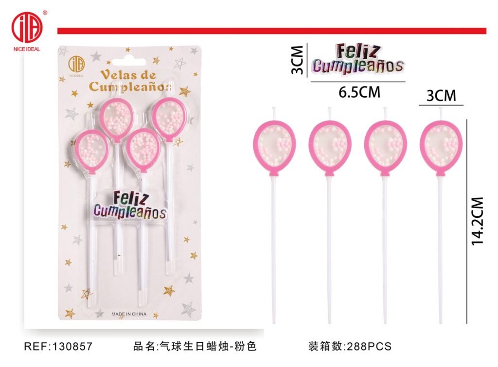 Set de 5 velas de cumpleaños con globos rosados