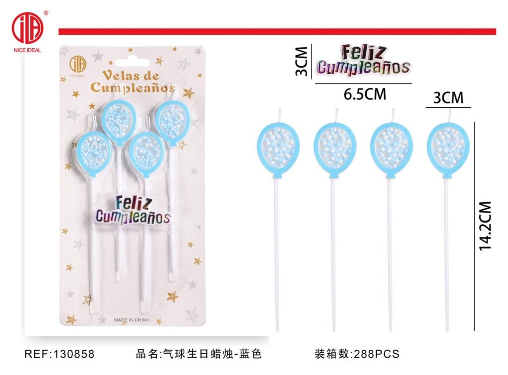 Set de 5 velas de cumpleaños con globos azules