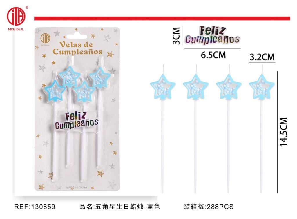 Set de 5 velas de cumpleaños con estrellas azules