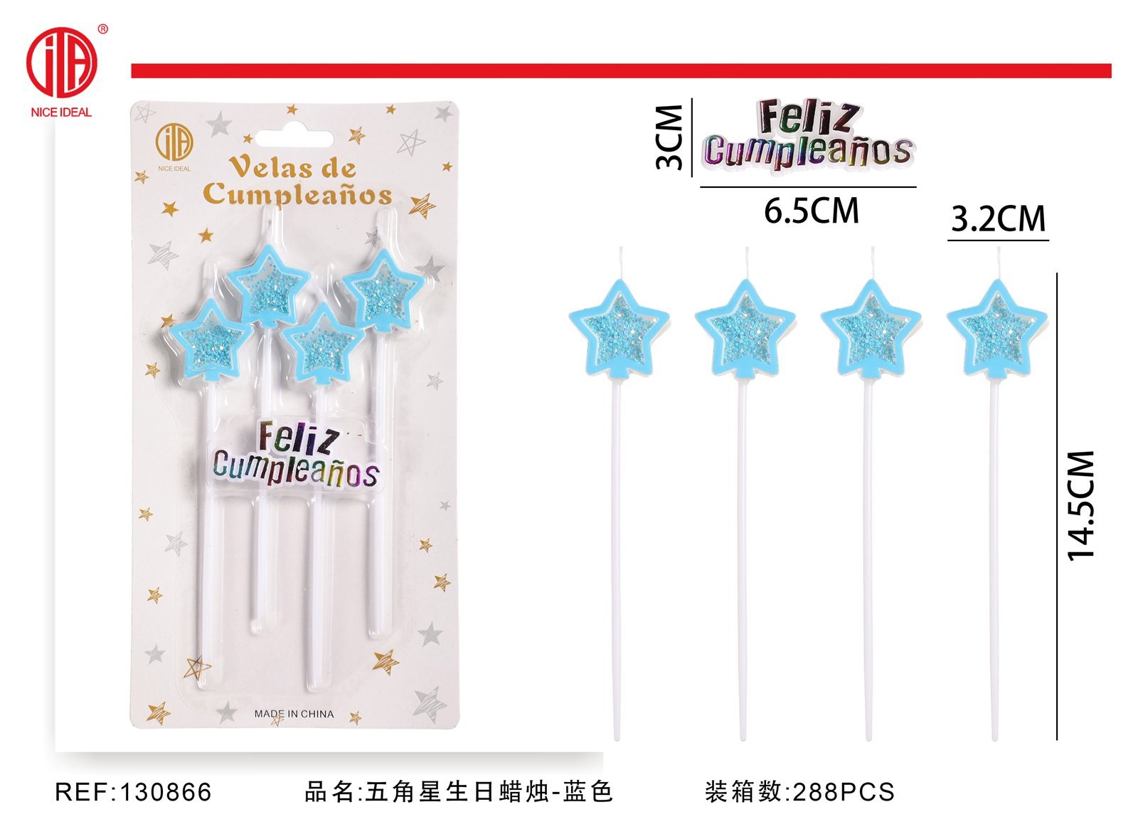Set de 5 velas de cumpleaños con estrellas azules brillantes