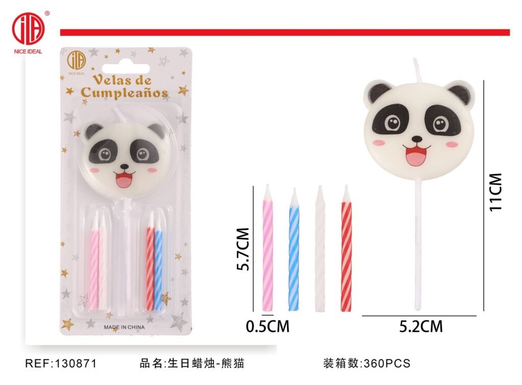 Set de velas de cumpleaños con panda y 4 velas de colores