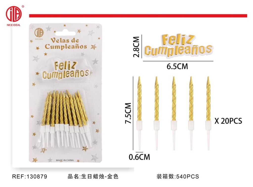 Velas doradas de cumpleaños, 20 piezas