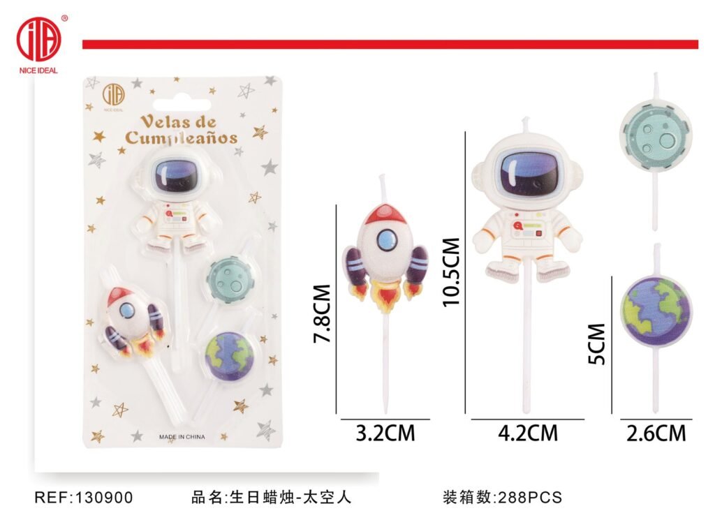 Set de 4 velas de cumpleaños con temática espacial