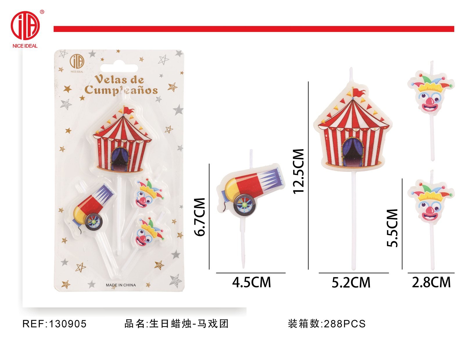 Set de 4 velas de cumpleaños con temática de circo