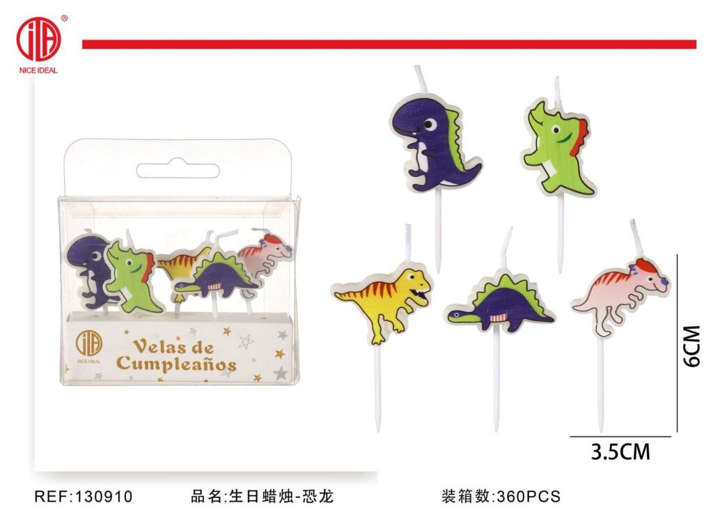 Set de 5 velas de cumpleaños con dinosaurios