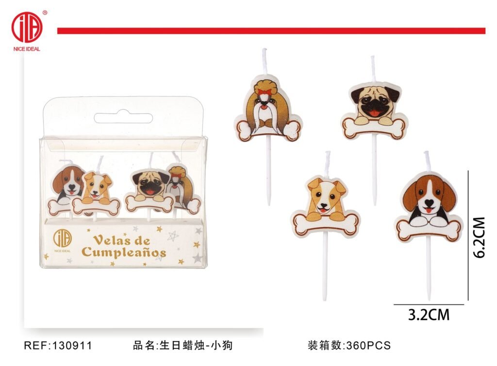 Set de 4 velas de cumpleaños con perros