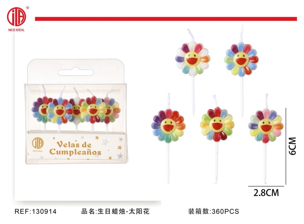 Set de 5 velas de cumpleaños con flores multicolor