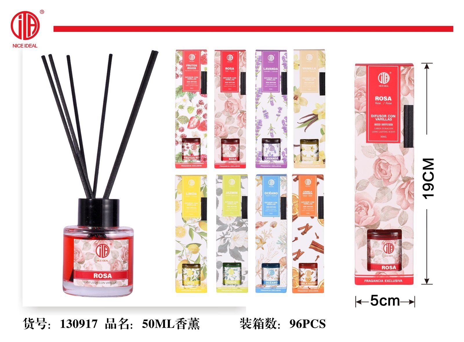 Difusor de aroma con varillas Rosa 50 ml