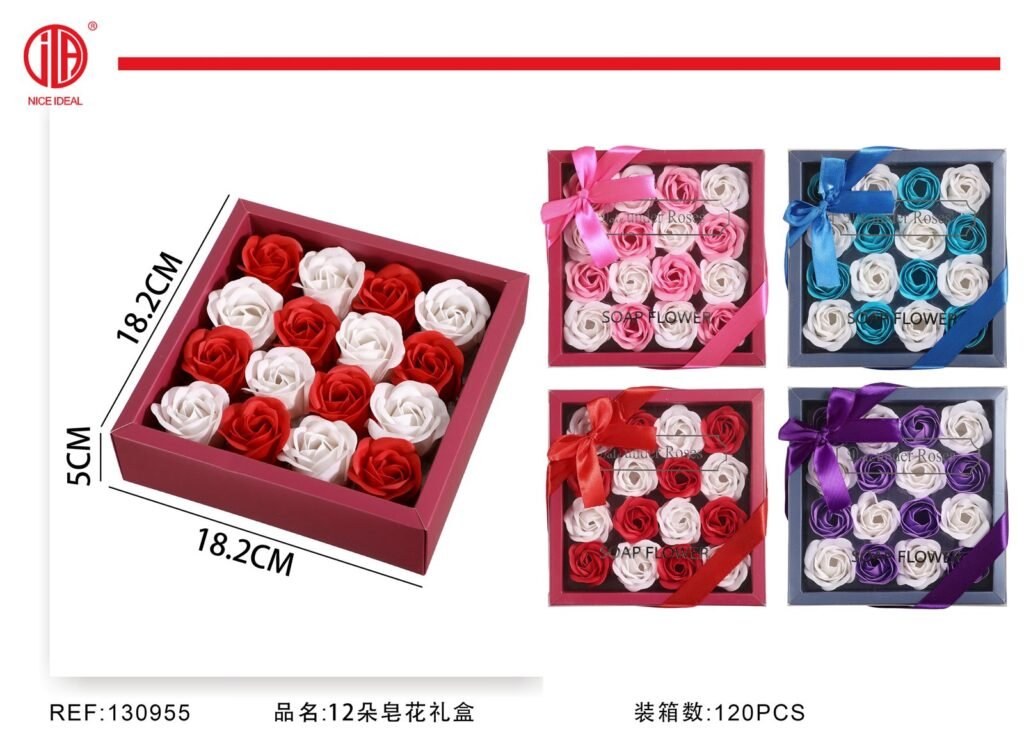 Caja de regalo con 12 rosas de jabón surtidas