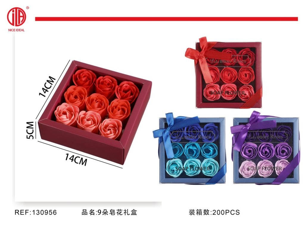 Caja de regalo con 9 rosas de jabón surtidas
