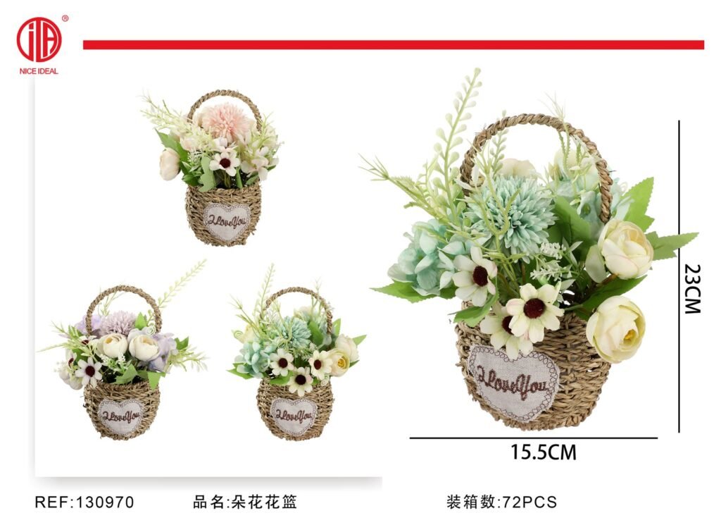 Canasta decorativa con flores artificiales 23 cm