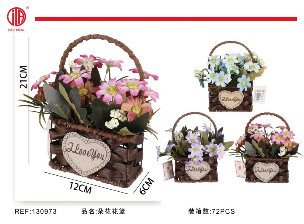 Canasta pequeña con flores artificiales 21 cm