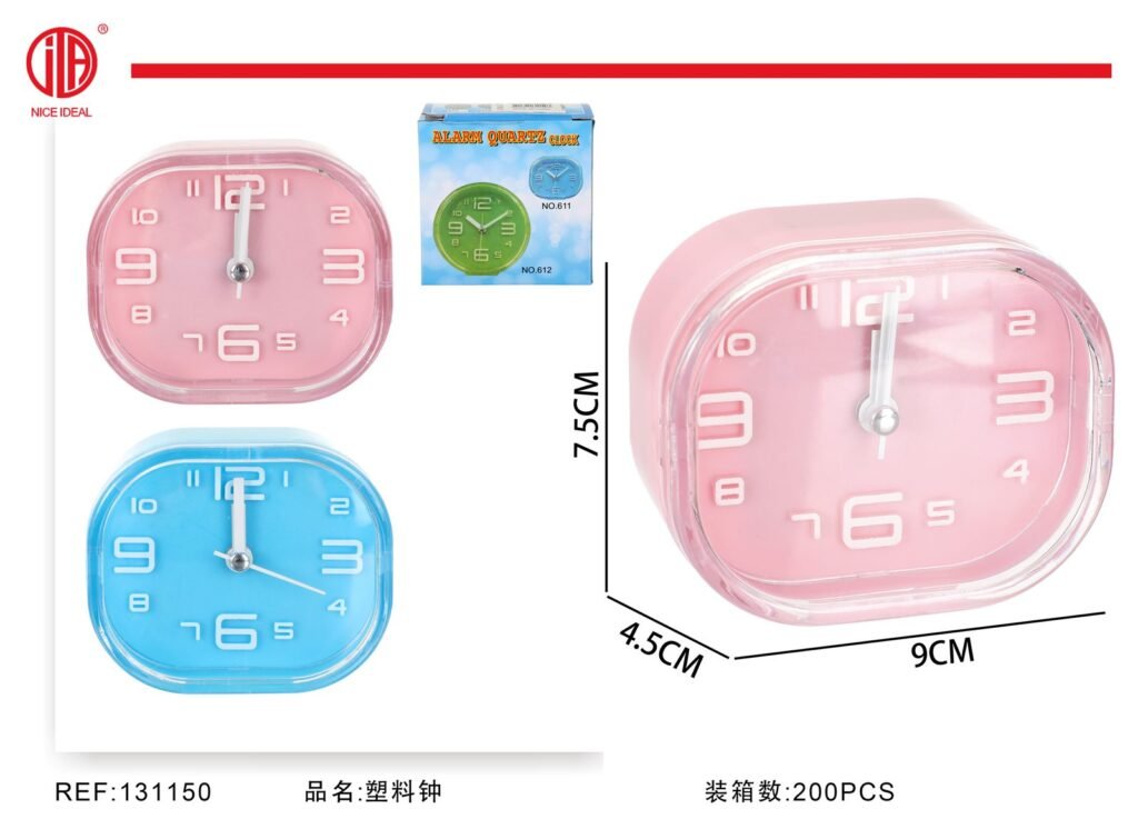 Reloj despertador analógico cuadrado transparente 9 cm
