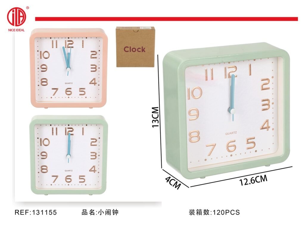 Reloj despertador analógico cuadrado pastel 13 cm