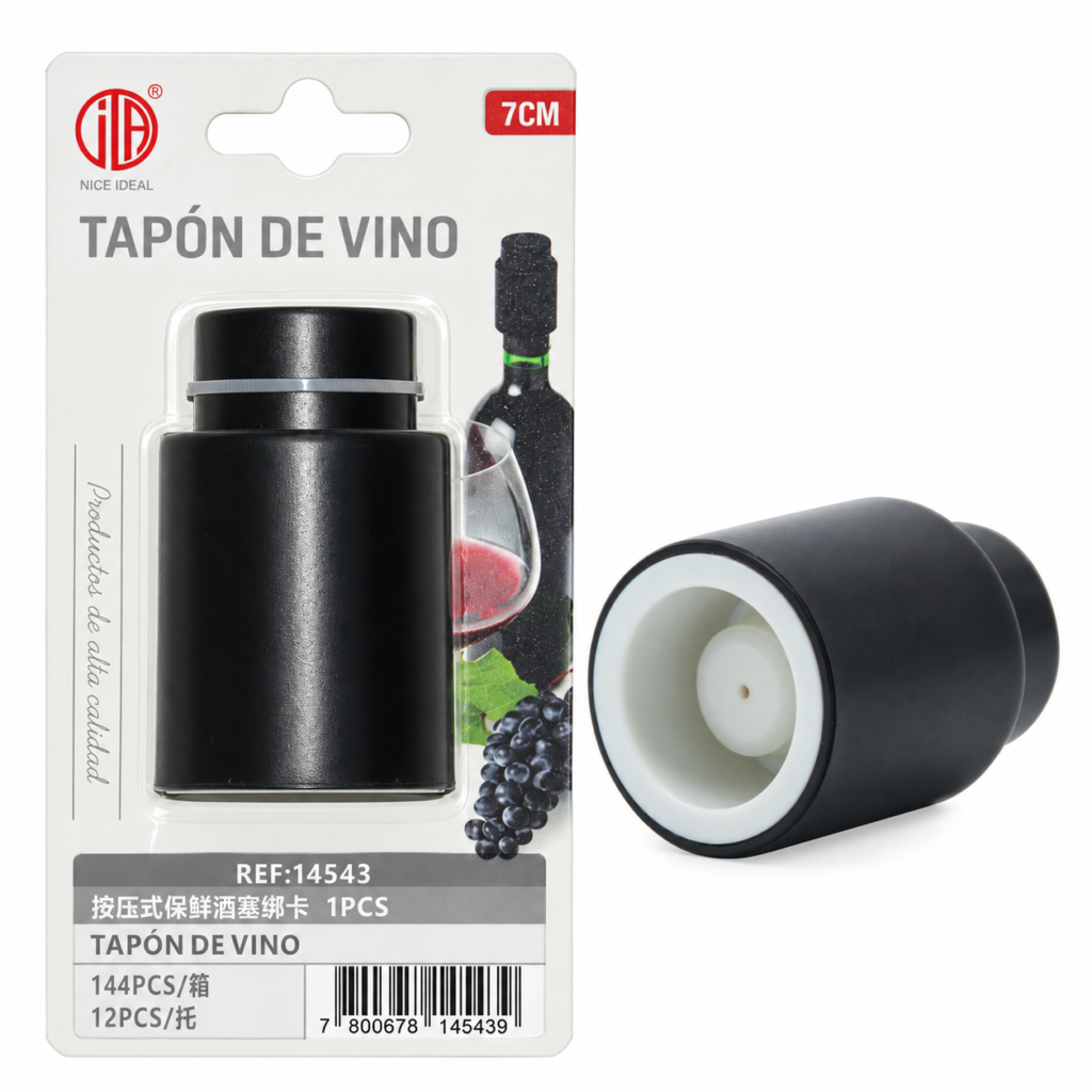 Tapón de vino negro para conservar botellas abiertas