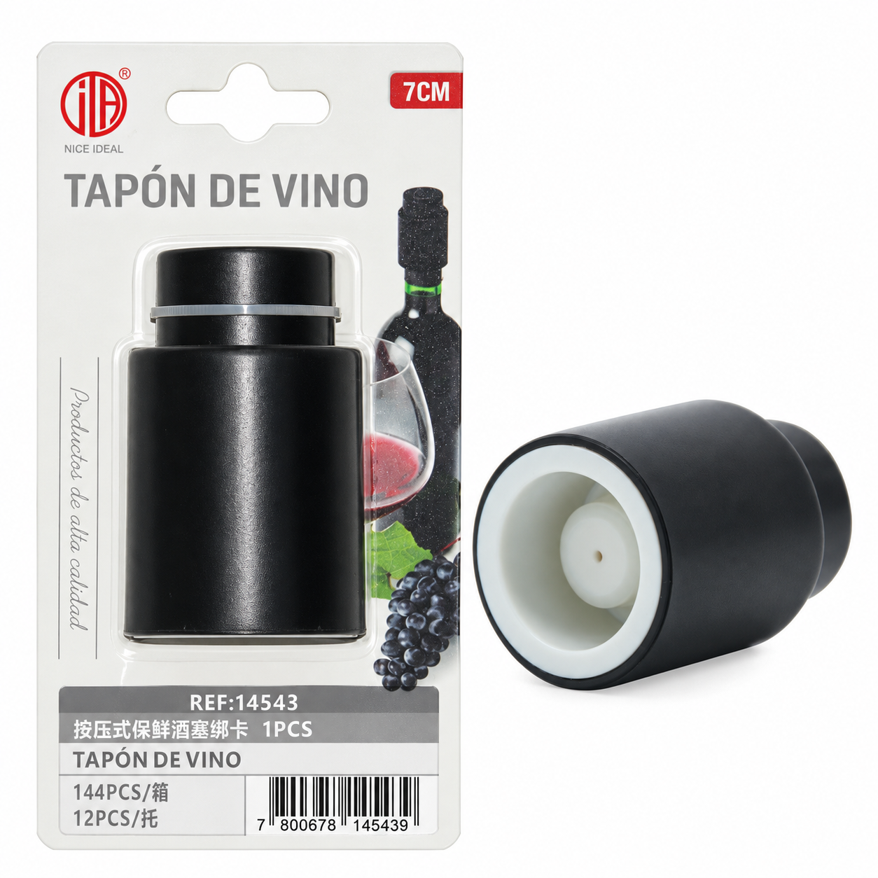 Tapón de vino negro para conservar botellas abiertas