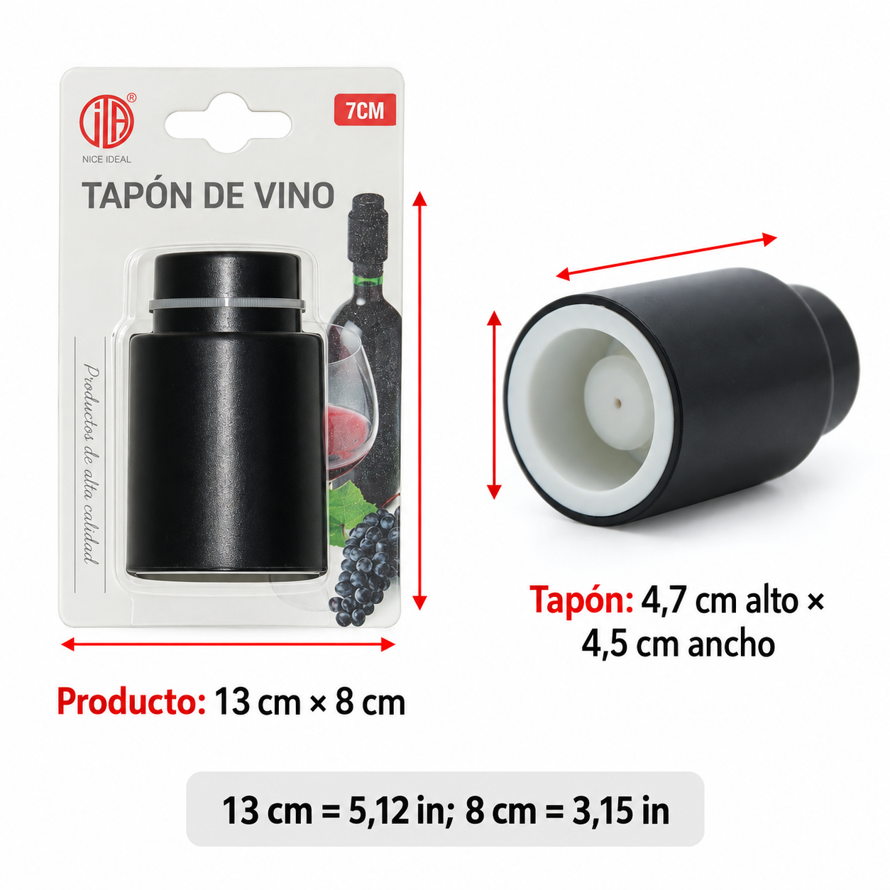 Tapón de vino a presión negro para conservar botellas abiertas, 1 unidad - Imagen 4