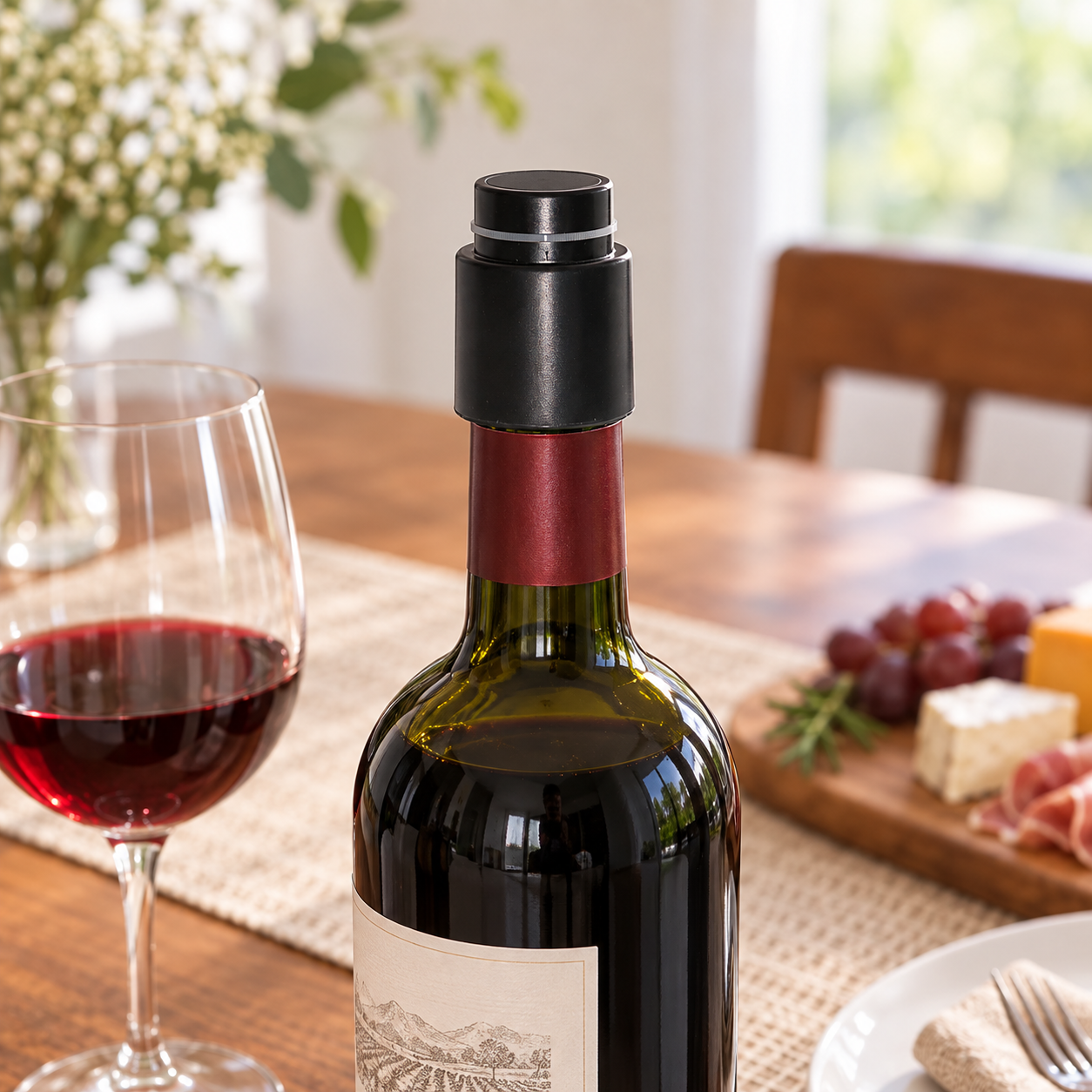 Tapón de vino a presión negro para conservar botellas abiertas, 1 unidad - Imagen 5