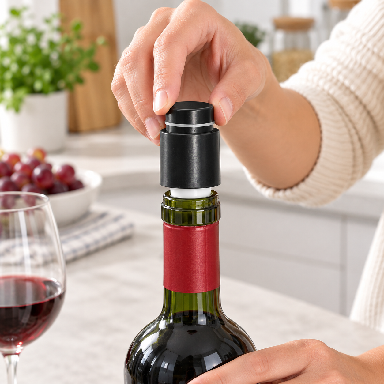 Tapón de vino a presión negro para conservar botellas abiertas, 1 unidad - Imagen 6