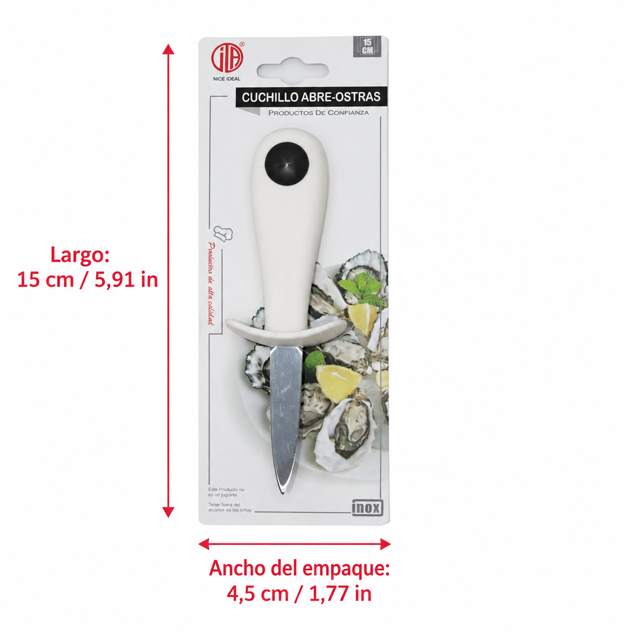 Cuchillo para abrir ostras de acero inoxidable con mango blanco, 15 cm - Imagen 4