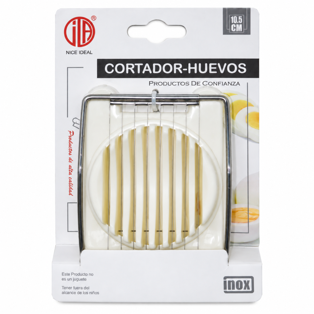Cortador de huevos de acero inoxidable con base blanca