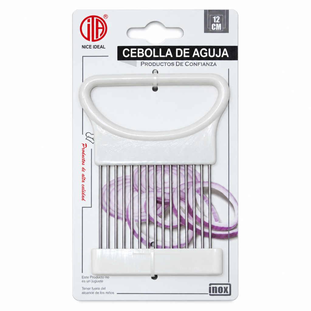 Pinza blanca para sujetar cebollas al cortar