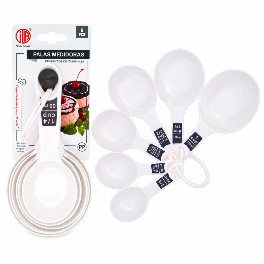 Set de seis cucharas medidoras blancas para cocina