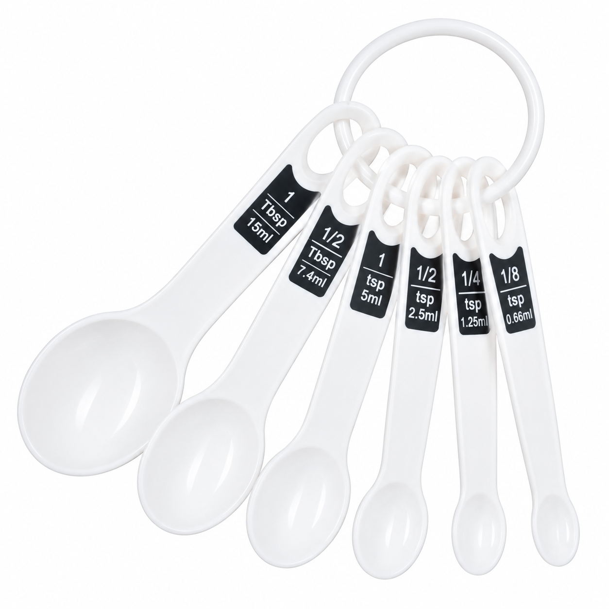 Set de seis cucharas medidoras pequeñas blancas para cocina