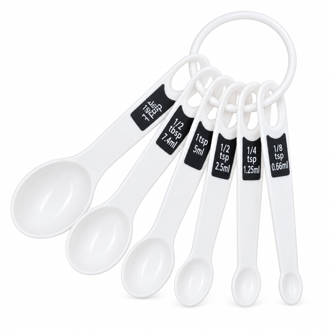 Set de 6 cucharas medidoras pequeñas blancas para cocina, 0,6–15 ml - Imagen 2