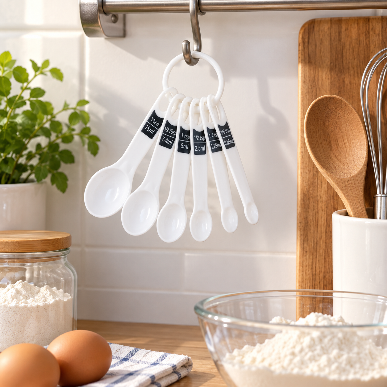 Set de 6 cucharas medidoras pequeñas blancas para cocina, 0,6–15 ml - Imagen 8