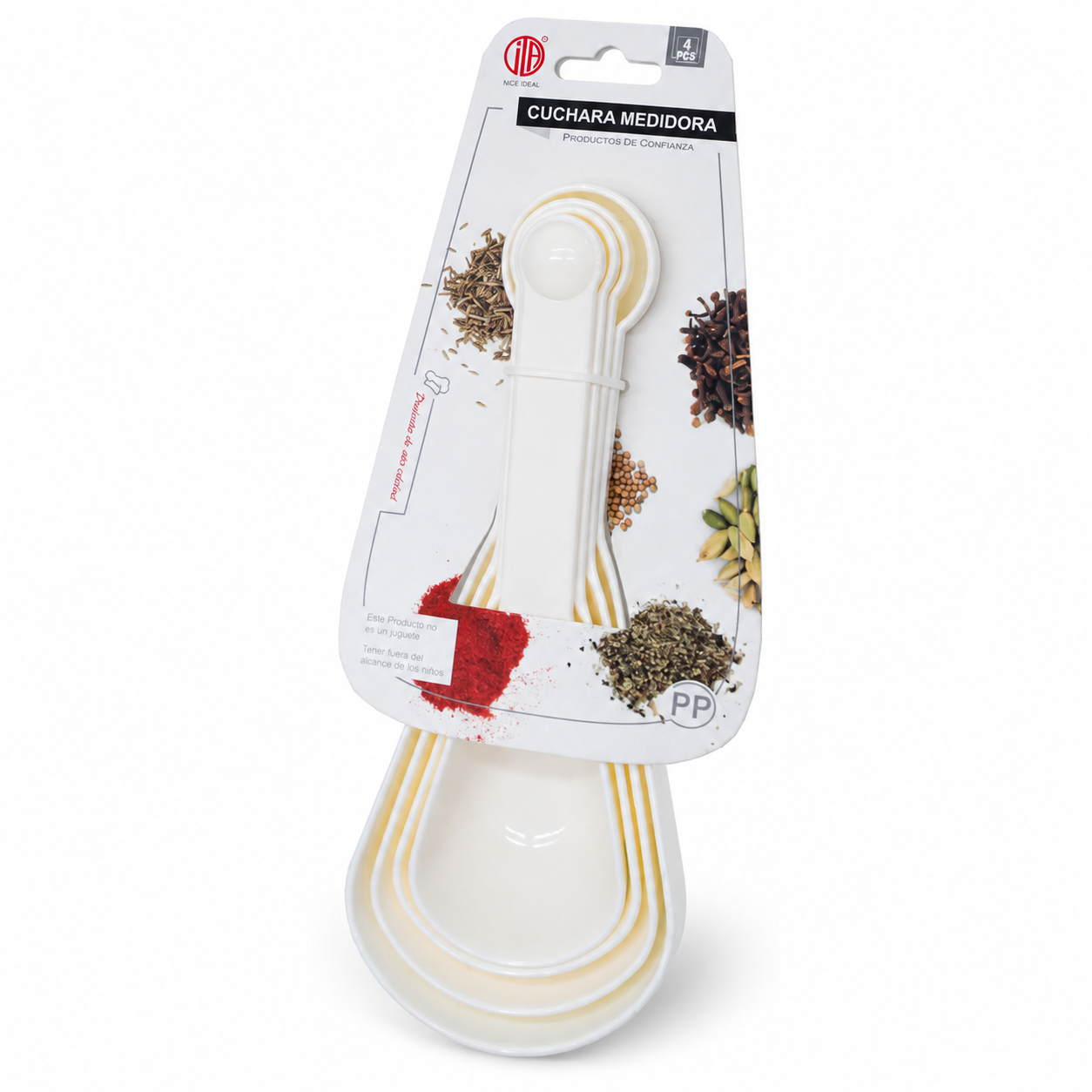 Set de 4 cucharas medidoras dobles blancas para cocina, 23 cm - Imagen 2