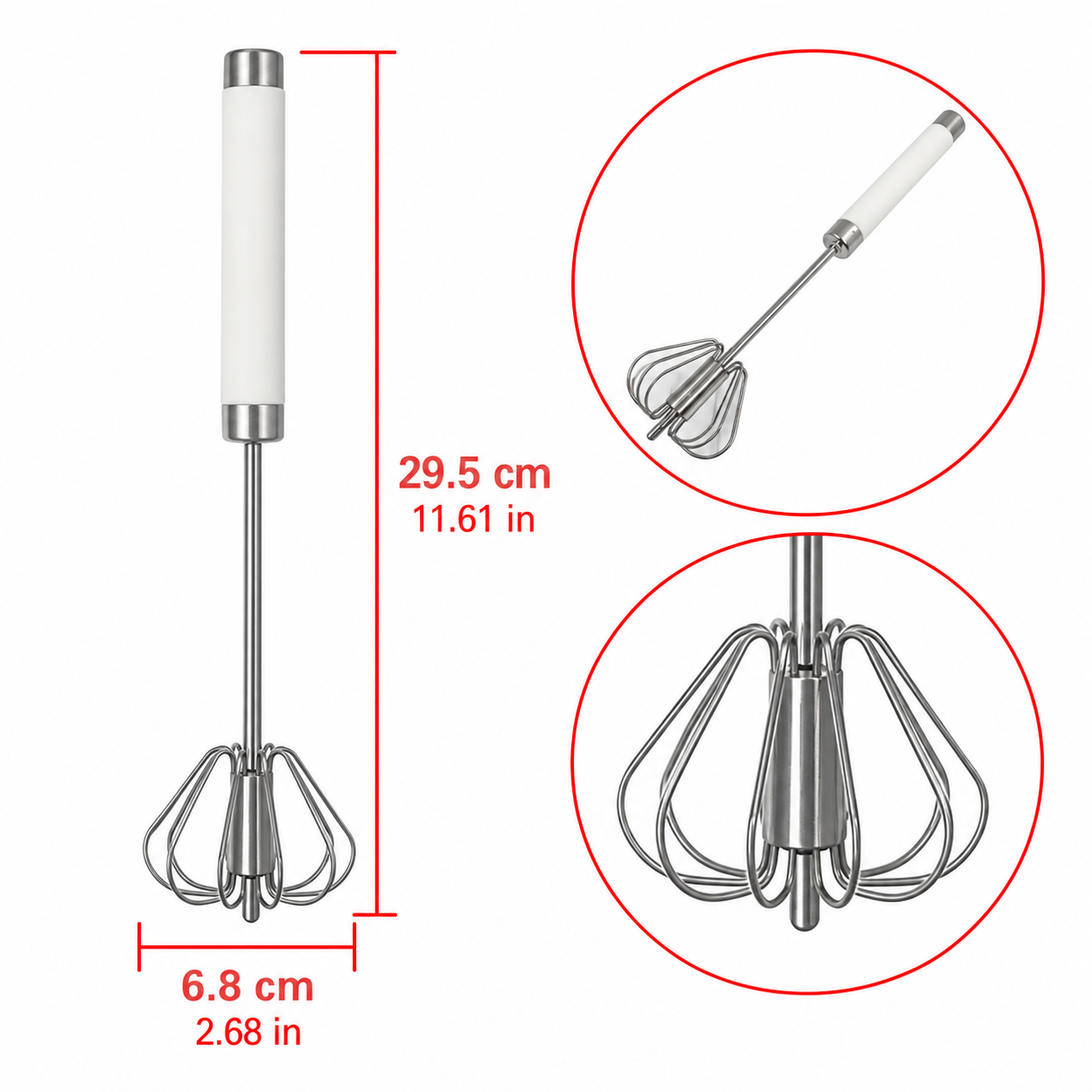 Batidor manual giratorio de acero inoxidable, 29,5 cm - Imagen 4