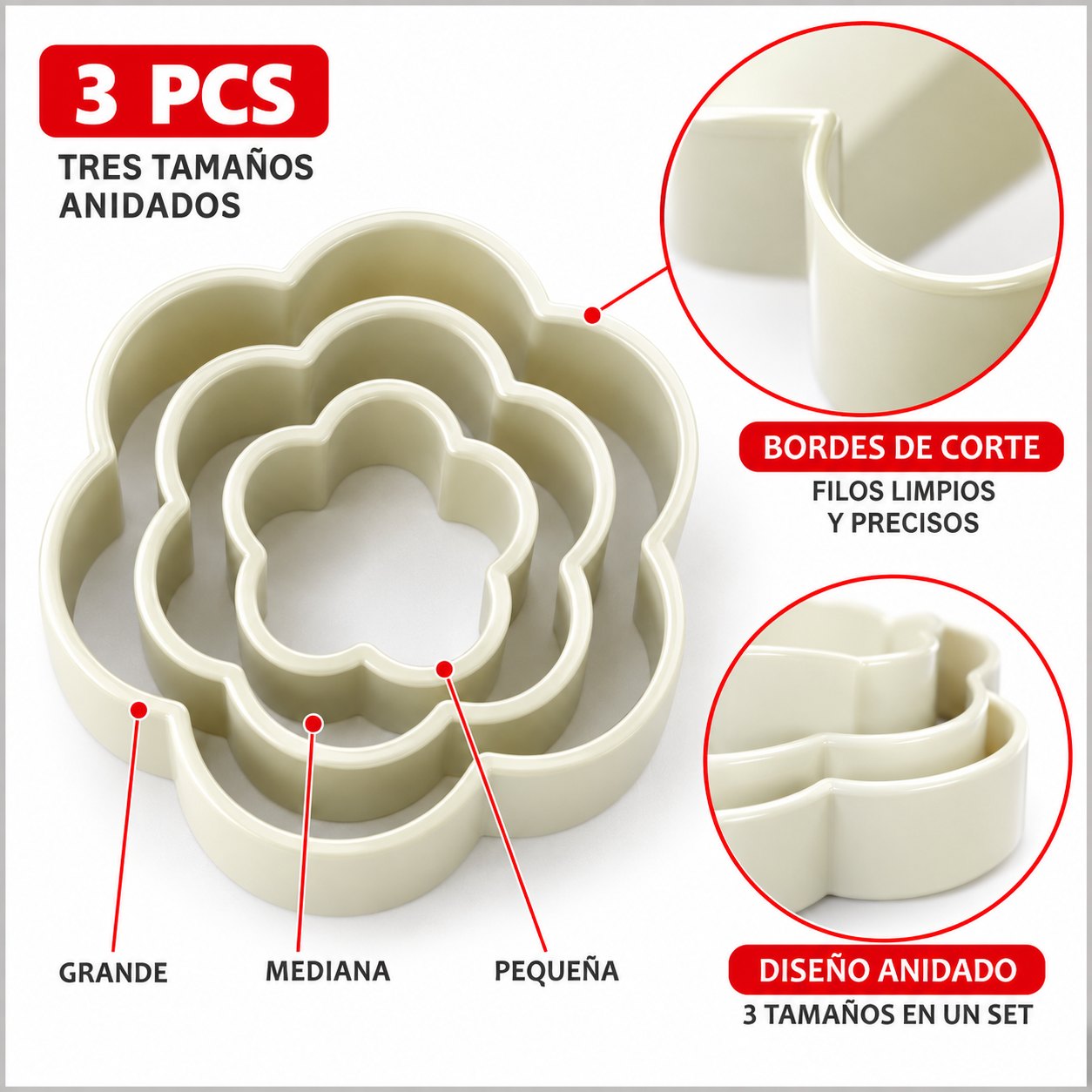 Cortapastas de flor de plástico, set de 3 piezas - Imagen 3