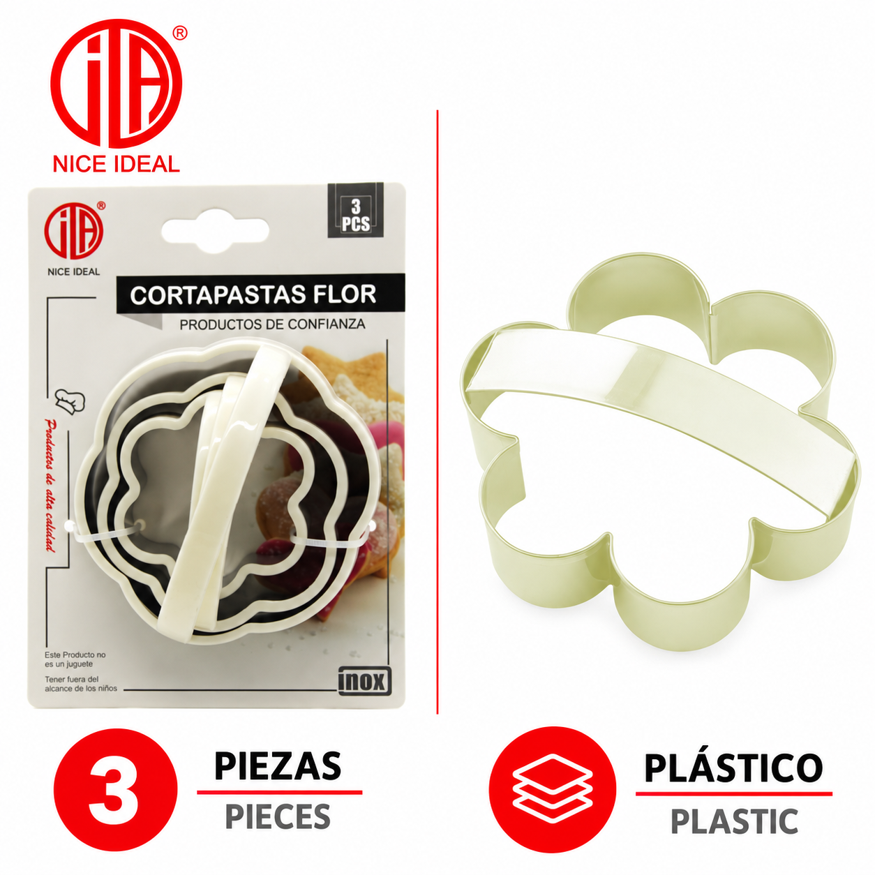 Cortapastas de flor de plástico, set de 3 piezas - Imagen 4